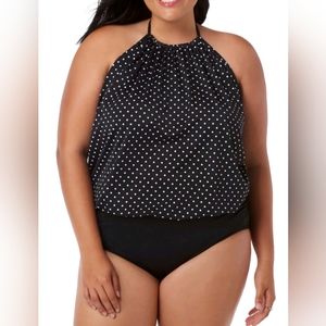 NWT Simply Slim Women's Halter Polka Dot Tummy Control 1pc Swimsuit wome…